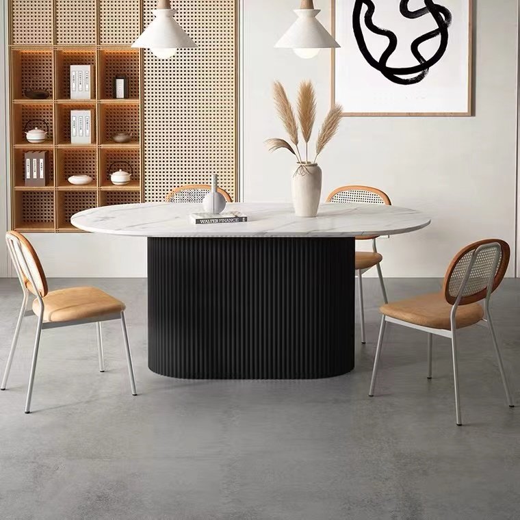 Modern marble countertop wrought iron dining table restaurant Flat Design Dining Table