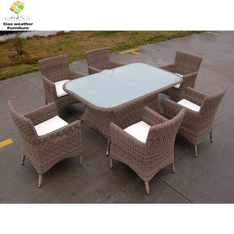 Modern PE Rattan Garden Patio Dining table and chair set for 6 people