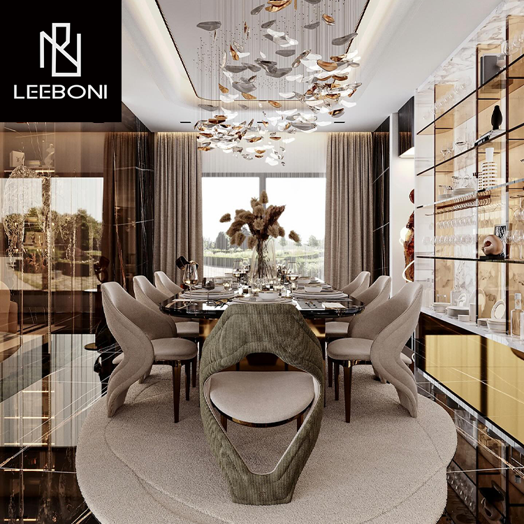 Luxury New Design High Quality Home Furniture Artificial Stainless Steel Legs Marble Top Dining Table Set