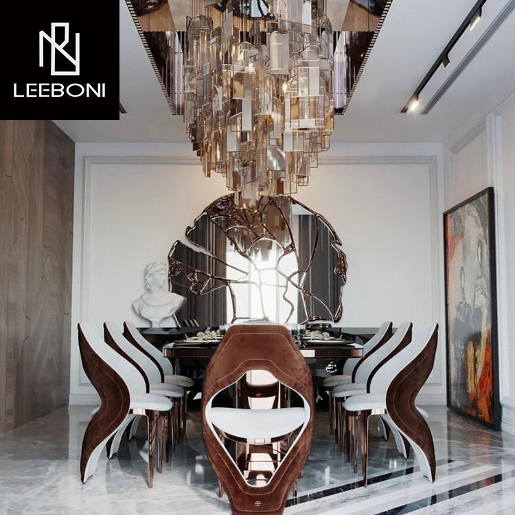 Luxury New Design High Quality Home Furniture Artificial Stainless Steel Legs Marble Top Dining Table Set