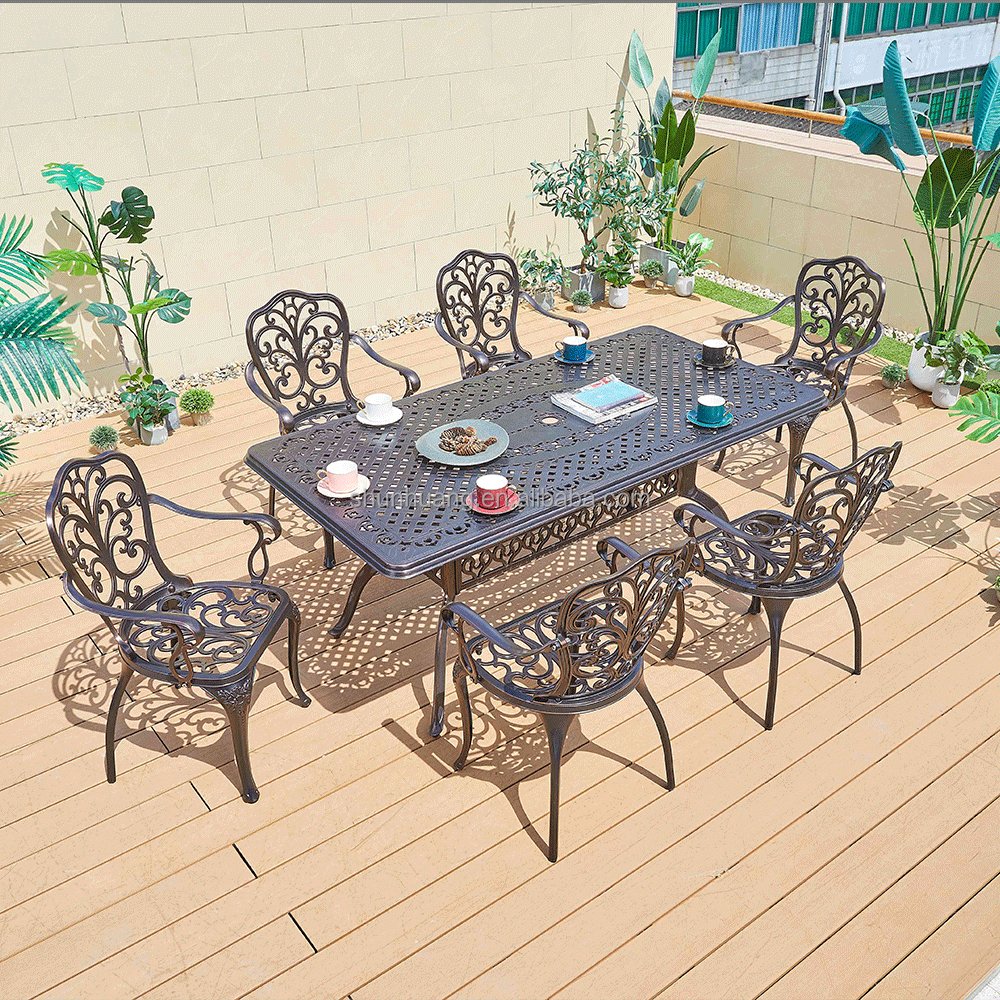 Top Quality cast aluminum garden Metal furniture dining sets with square table