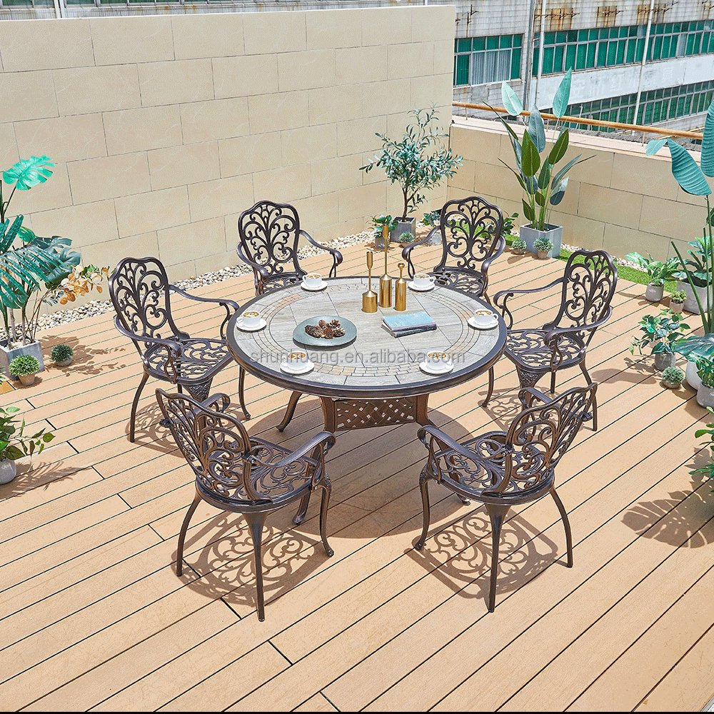 Top Quality cast aluminum garden Metal furniture dining sets with square table
