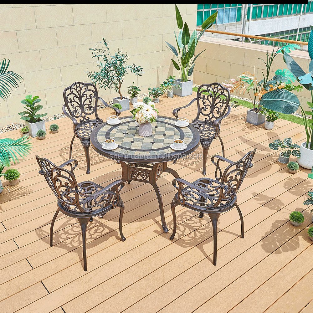 Top Quality cast aluminum garden Metal furniture dining sets with square table