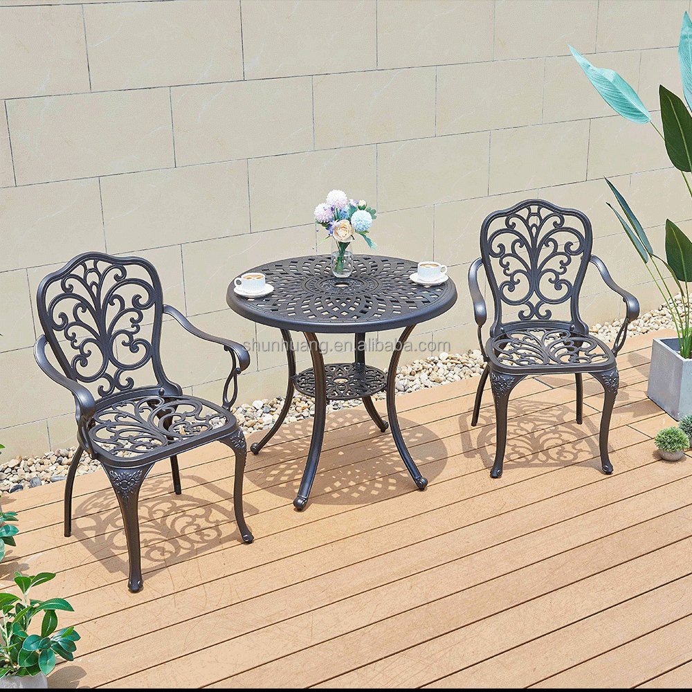 Top Quality cast aluminum garden Metal furniture dining sets with square table