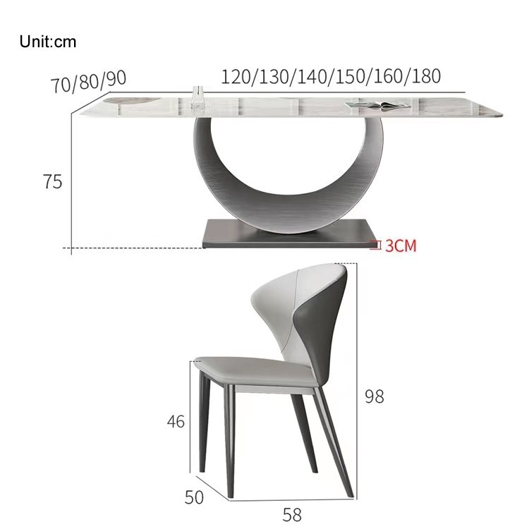 Modern dining room table marble and stainless steel 6 chairs Luxury U-Shape Base dining table set furniture