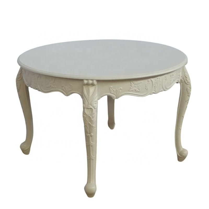 French Style Dining Set Wooden Round Dining Table With Four Chairs Designed for White Painted European Home Restaurant Furniture