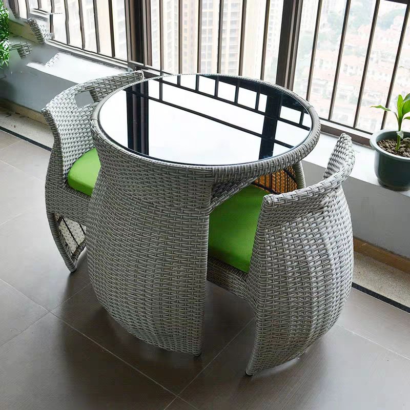 Small Apartment Balcony Dining Table And Chair Casual Outdoor Woven Rattan Dining Chair Table Set