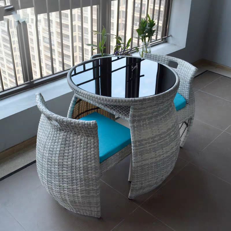 Small Apartment Balcony Dining Table And Chair Casual Outdoor Woven Rattan Dining Chair Table Set