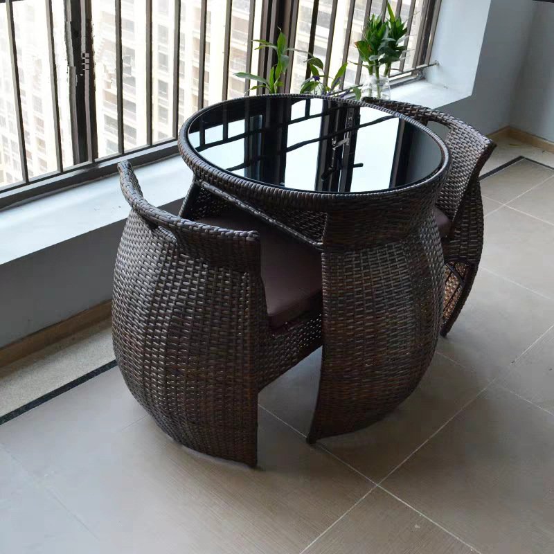 Small Apartment Balcony Dining Table And Chair Casual Outdoor Woven Rattan Dining Chair Table Set