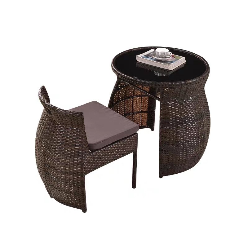 Small Apartment Balcony Dining Table And Chair Casual Outdoor Woven Rattan Dining Chair Table Set
