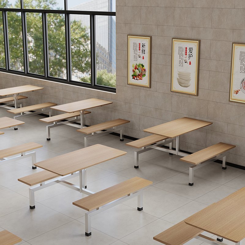 Canteen Table Set Simple Style School furniture Restaurant Dining Table with Long Bench