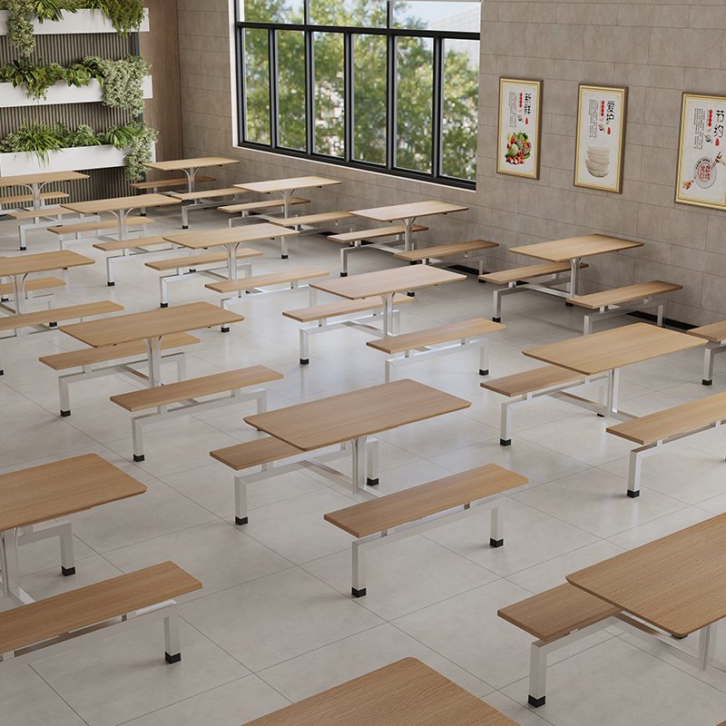 Canteen Table Set Simple Style School furniture Restaurant Dining Table with Long Bench