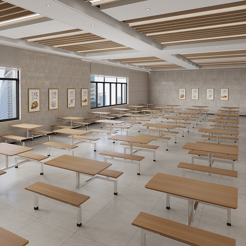 Canteen Table Set Simple Style School furniture Restaurant Dining Table with Long Bench