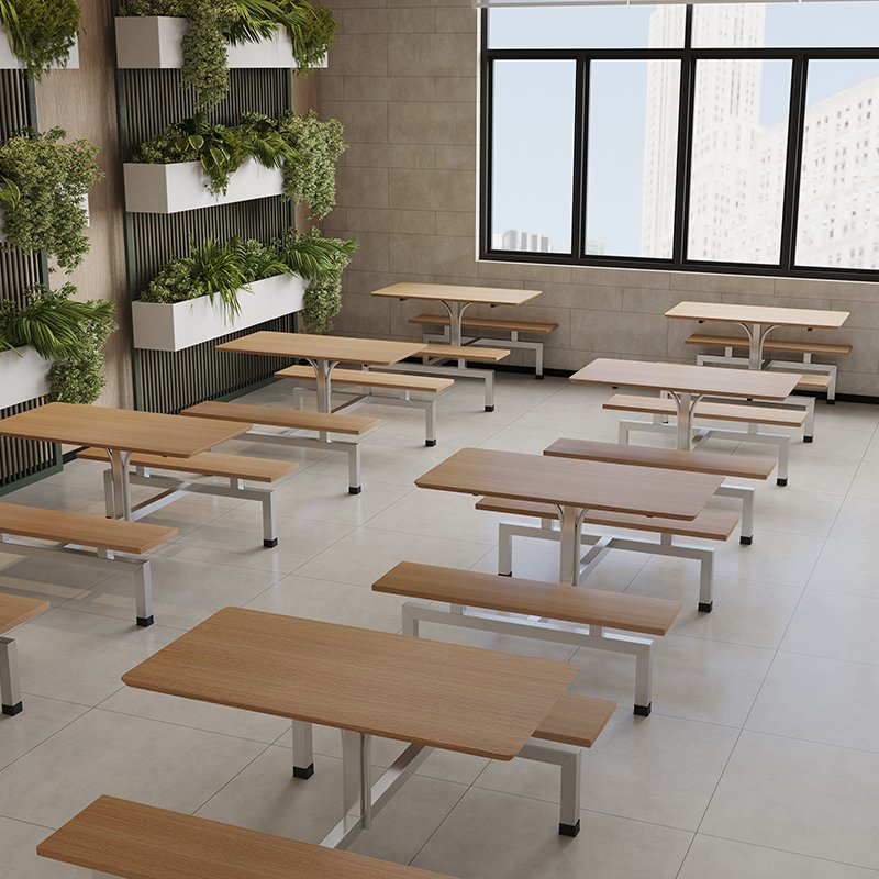 Canteen Table Set Simple Style School furniture Restaurant Dining Table with Long Bench
