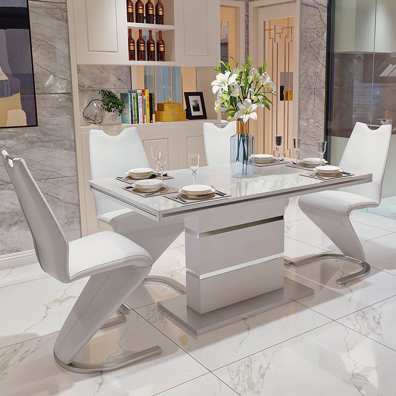 HJ HOME Modern MDF High Gloss KD Dining Room Furniture Dining Table And Chair Set for 6 8 10 Seat Acrylic Dining Table