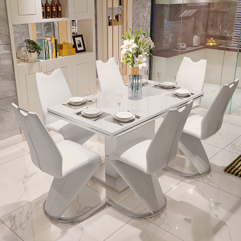 HJ HOME Modern MDF High Gloss KD Dining Room Furniture Dining Table And Chair Set for 6 8 10 Seat Acrylic Dining Table