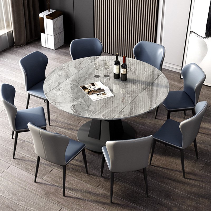 Hot selling restaurant round dining table set 6 chairs home extendable dining table foldable multifunctional marble dining table