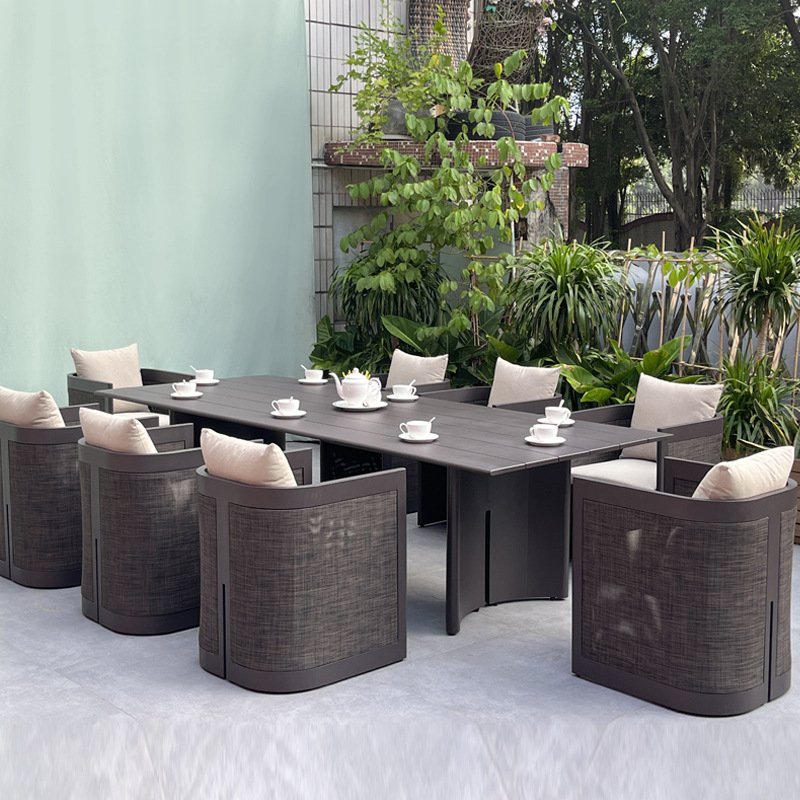8 seater gathering garden outdoor table top wicker rattan furniture dining table set for 10