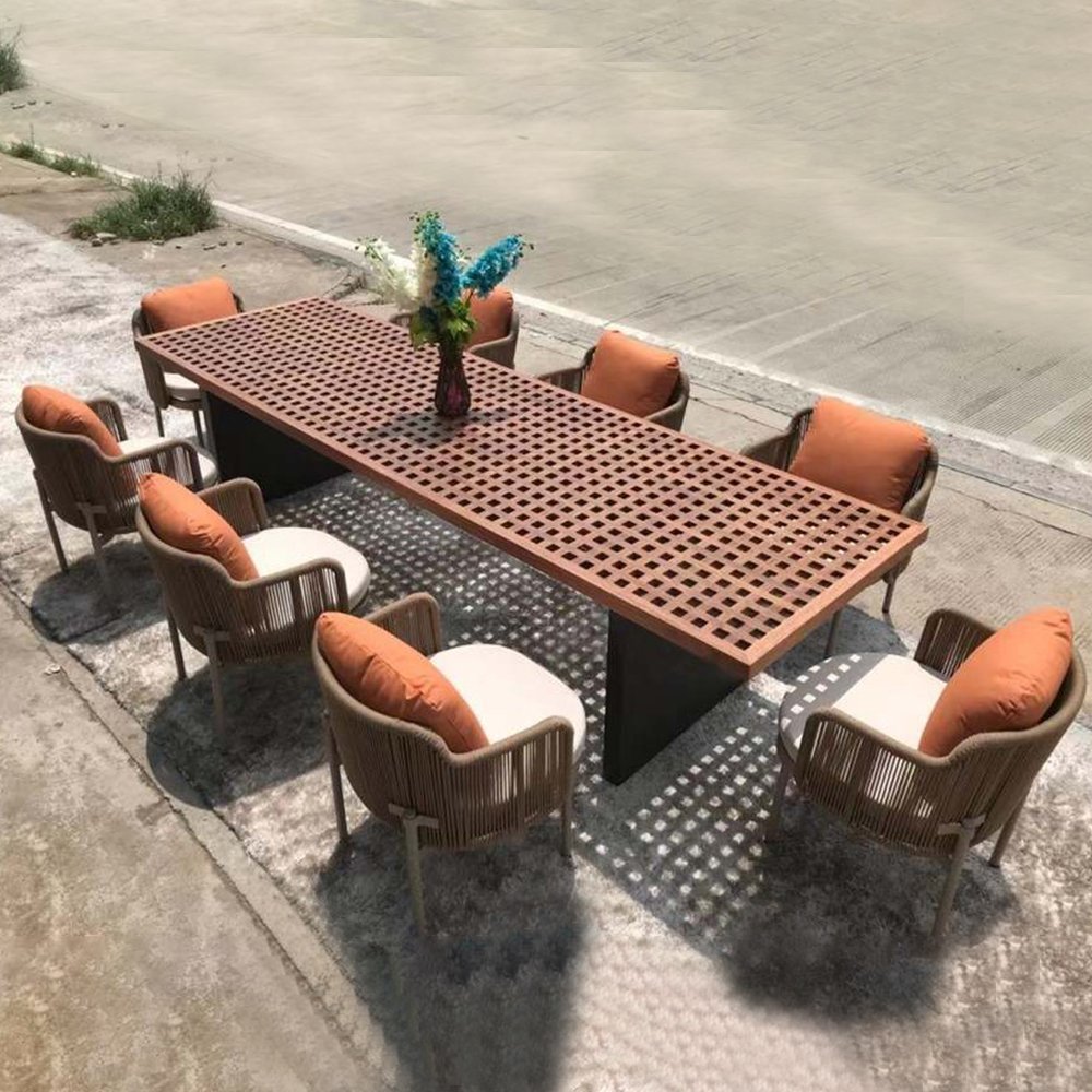 8 seater gathering garden outdoor table top wicker rattan furniture dining table set for 10
