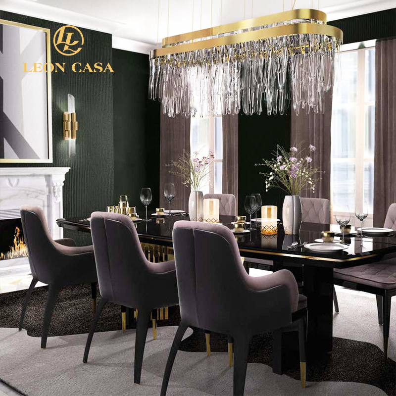 Popular Italian Design With Stainless Steel Legs Dining Table Set 8 Seater Modern Dining Room Furniture Luxury
