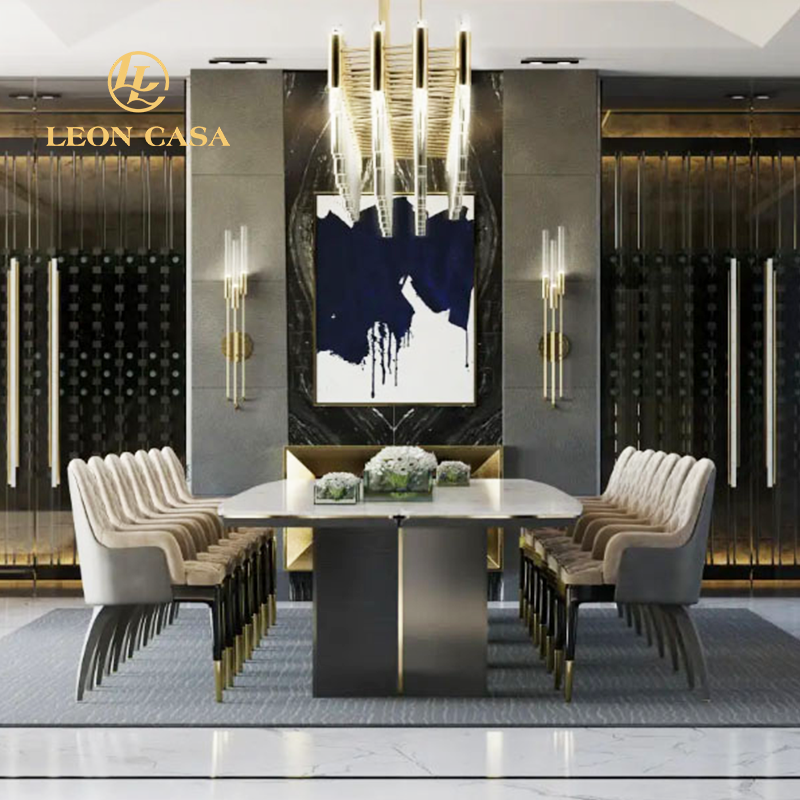 Popular Italian Design With Stainless Steel Legs Dining Table Set 8 Seater Modern Dining Room Furniture Luxury