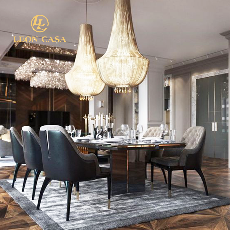 Popular Italian Design With Stainless Steel Legs Dining Table Set 8 Seater Modern Dining Room Furniture Luxury