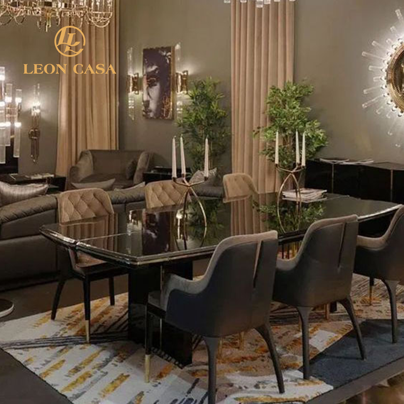 Popular Italian Design With Stainless Steel Legs Dining Table Set 8 Seater Modern Dining Room Furniture Luxury