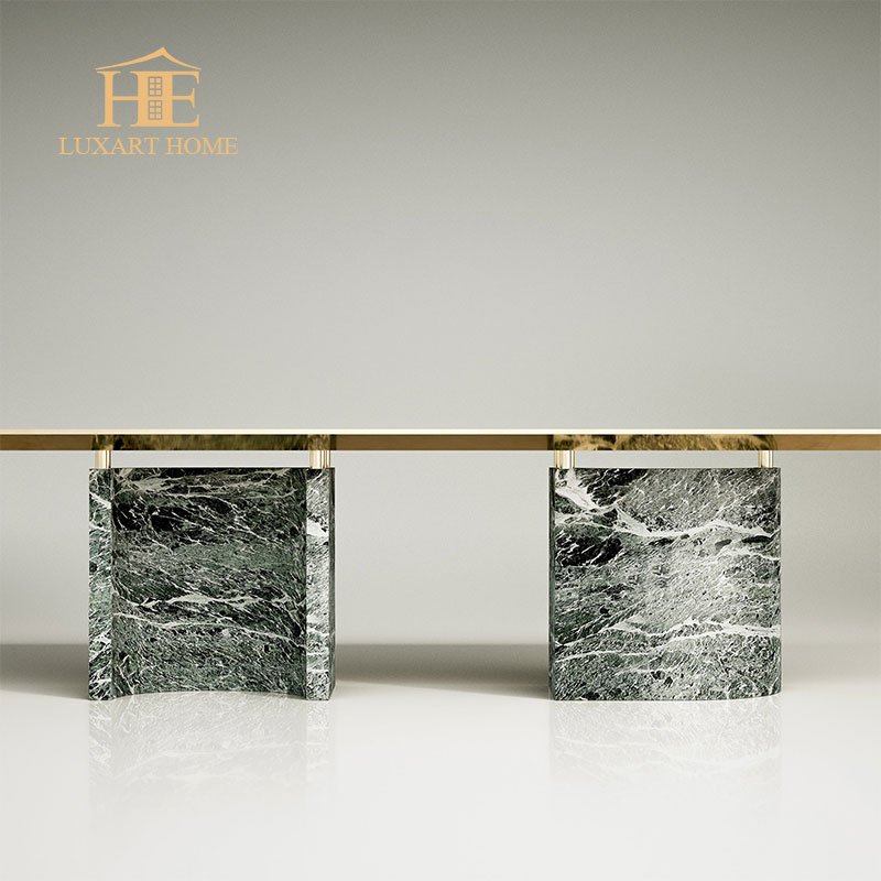 luxury dining table ring leg sculpture white natural marble mirror steel collectible design dining room furniture