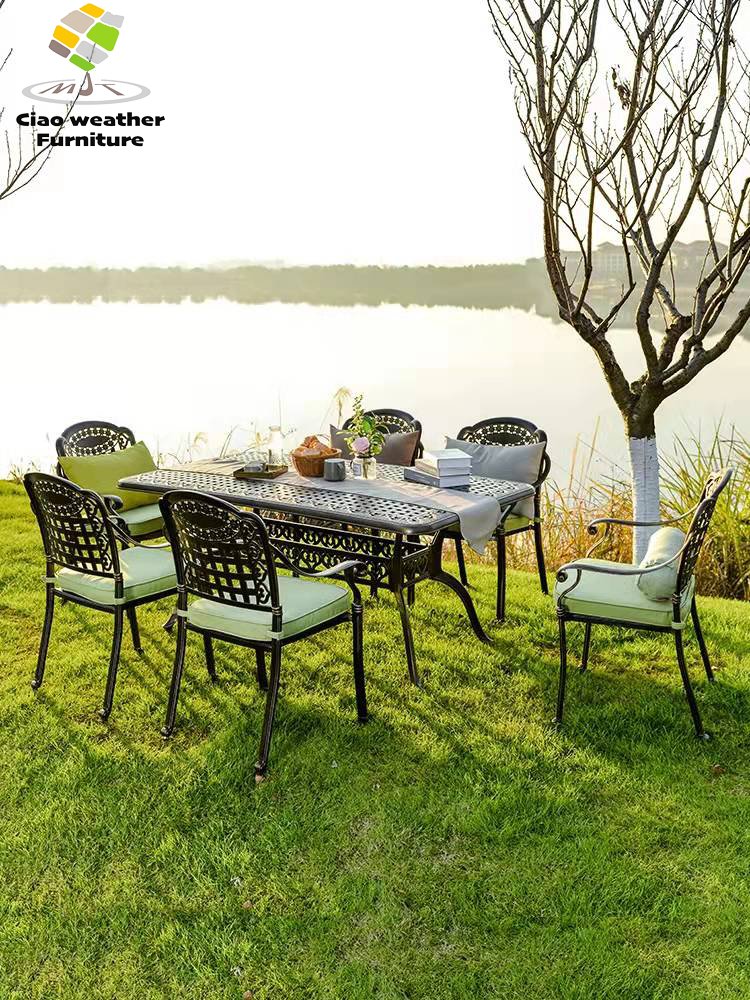 Factory Wholesale Die Casting Aluminum Luxury Patio Bistro Garden Balcony Furniture BBQ Waterproof Dining Table And Chair