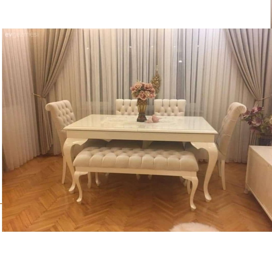 Luxury Marble Top Dining Table Set in solid Wood Carved Dining Table Set 6 Chairs Handmade Carved Teak Oval Round Dining Table