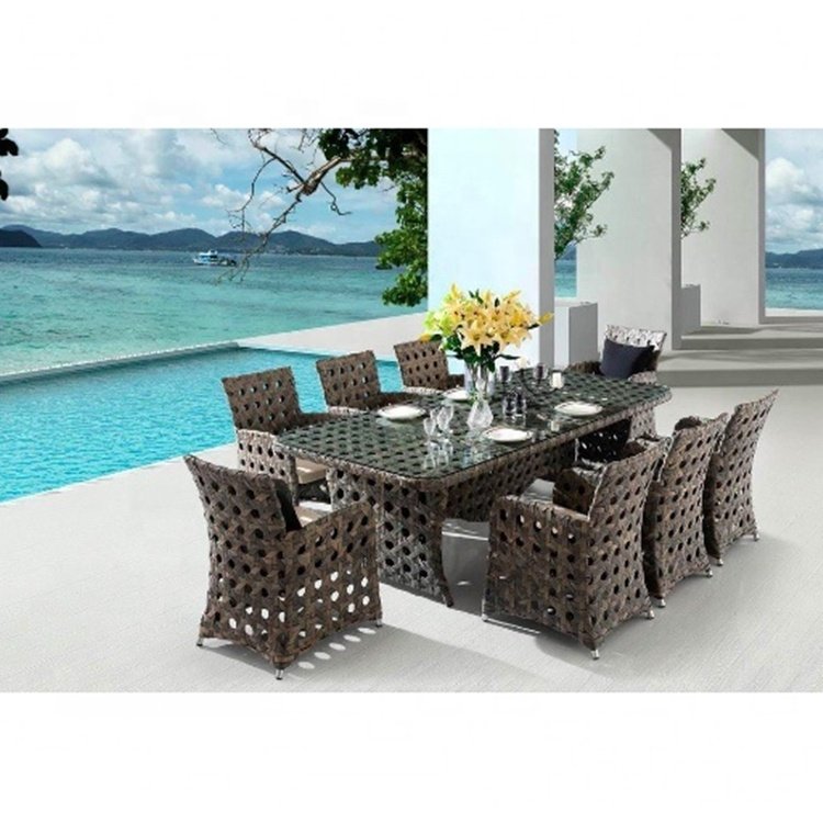 High quality outdoor furniture 6 seats dining set wicker patio table and chair sets