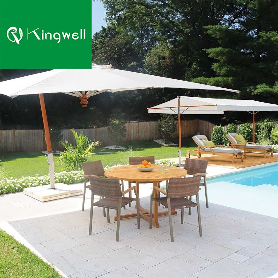 Hot Selling Patio Teak Outdoor Furniture Leisure Dinning Bar Stool Set Wooden Wicker Garden Dining Table and Rattan Chairs Sets