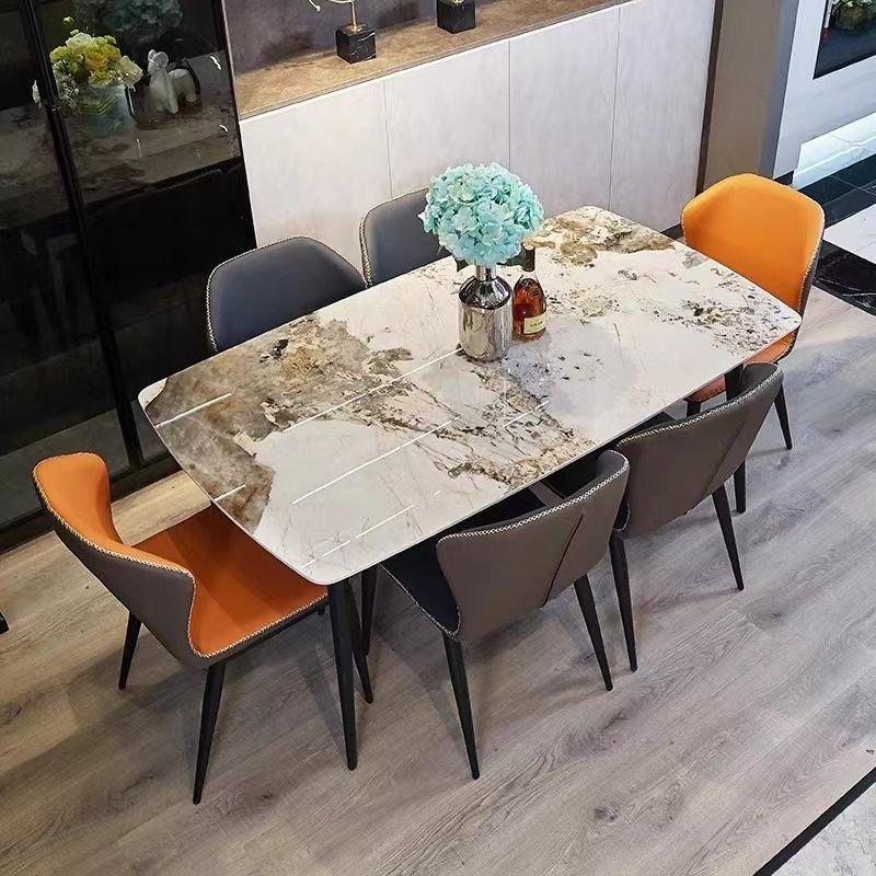 Competitive Price Sintered Stone Top Hotel Dining Family Table Beauty Luxury Dining Room 6 Seaters Set With Chairs