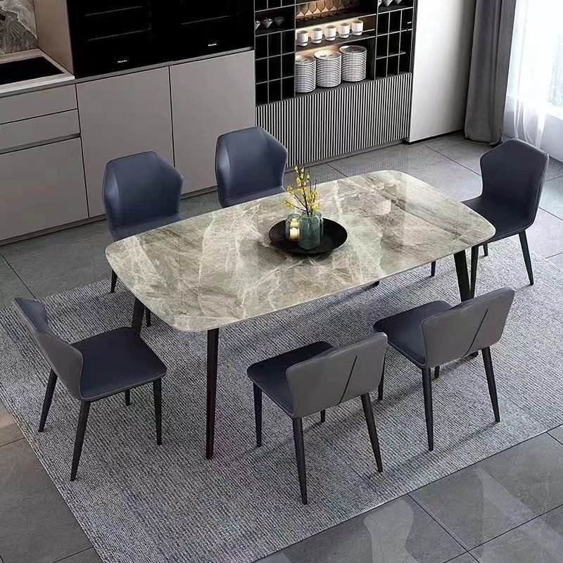 Competitive Price Sintered Stone Top Hotel Dining Family Table Beauty Luxury Dining Room 6 Seaters Set With Chairs