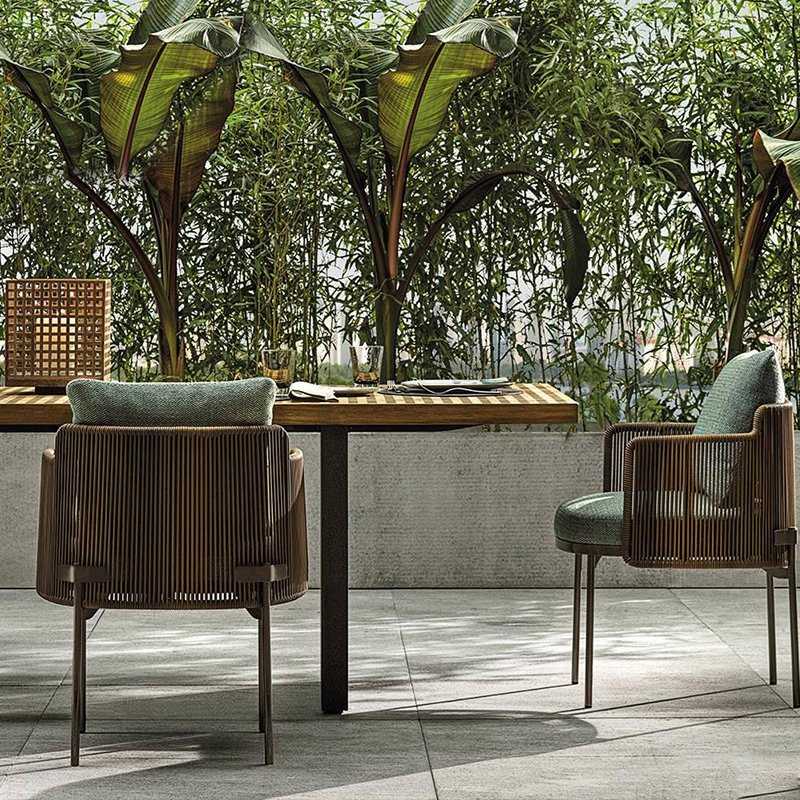 Furnistyle Modernoutdoor Rattan Furniture Luxury Outdoor Teak Wood Dining Table 8 10 People Seats Patio Garden Rattan Chairs Set