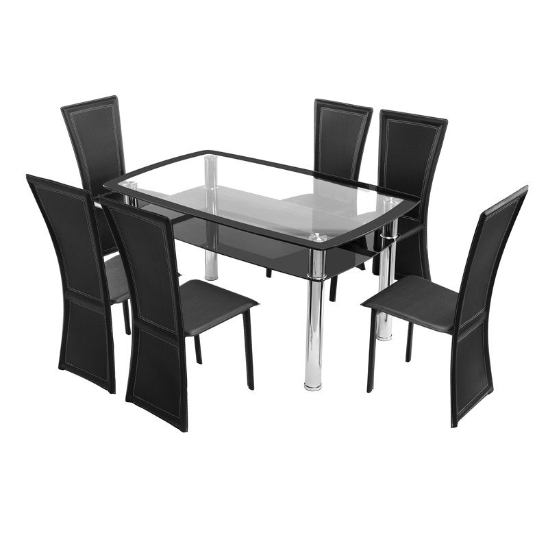 Dinner Table Set 6 Chairs Modern Luxury Dinning Table and Chairs Set Rectangular Tempered Glass Home Furniture Dining Table