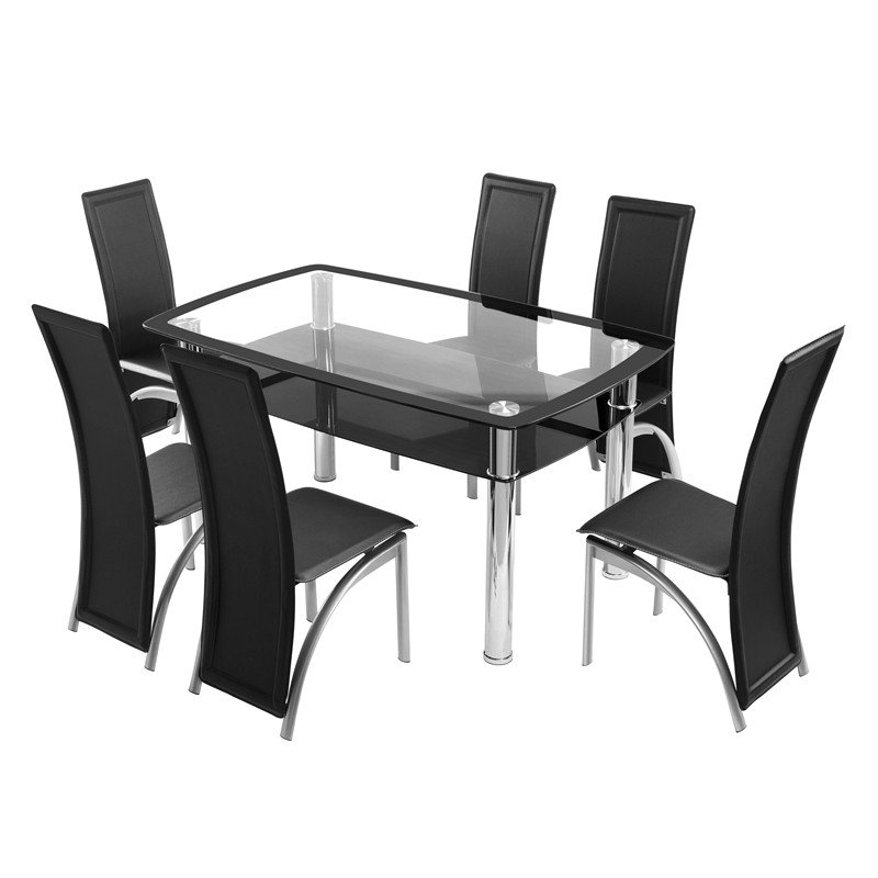 Dinner Table Set 6 Chairs Modern Luxury Dinning Table and Chairs Set Rectangular Tempered Glass Home Furniture Dining Table