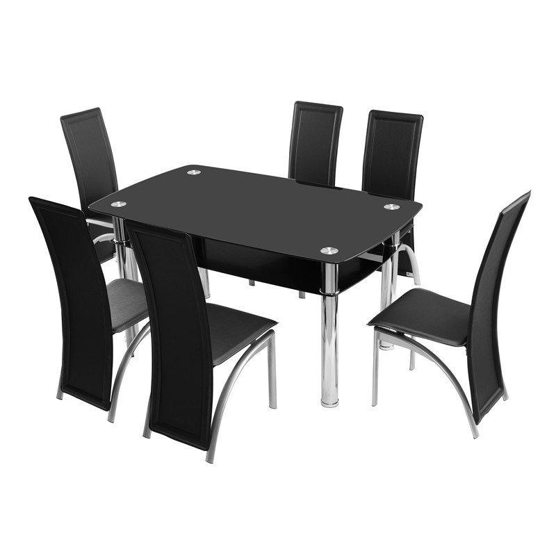 Dinner Table Set 6 Chairs Modern Luxury Dinning Table and Chairs Set Rectangular Tempered Glass Home Furniture Dining Table