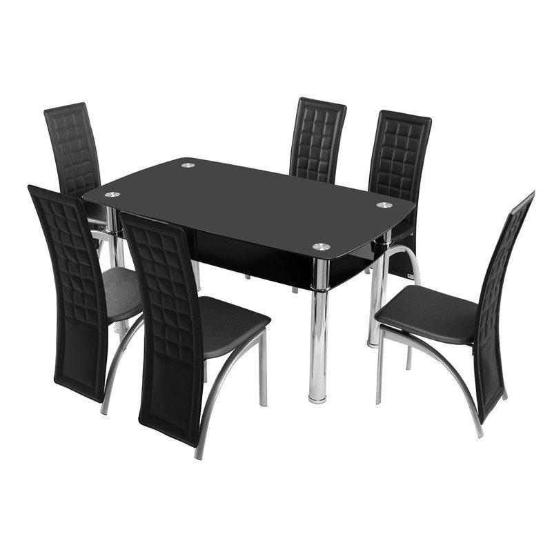 Dinner Table Set 6 Chairs Modern Luxury Dinning Table and Chairs Set Rectangular Tempered Glass Home Furniture Dining Table