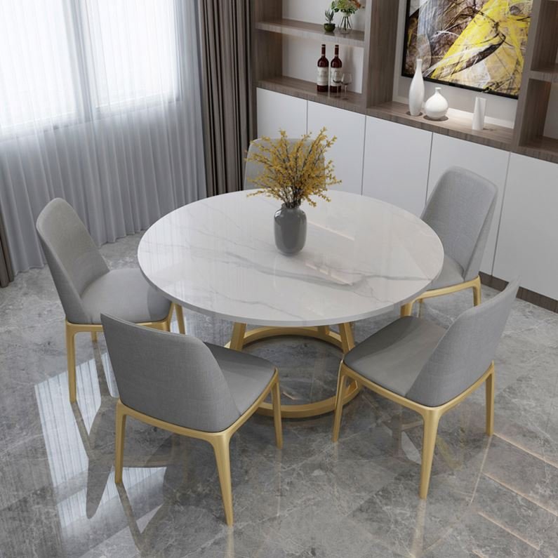 2021 New design 4 and 6 seat velvet chairs round Rotary marble top modern dining table