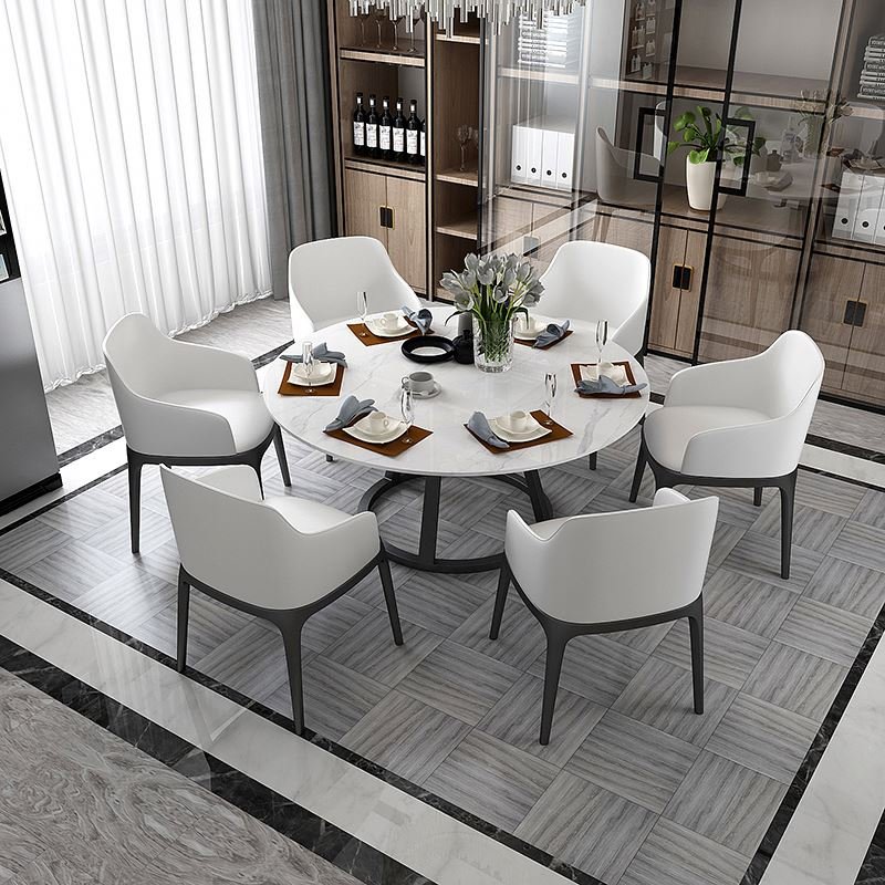 2021 New design 4 and 6 seat velvet chairs round Rotary marble top modern dining table