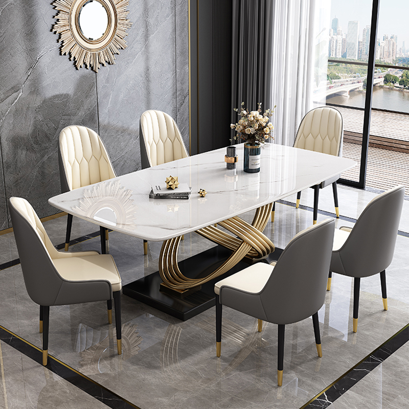 Luxury Unique Design Stainless Steel Dining Tables And Chairs Marble Rectangular Modern Dining Table Set