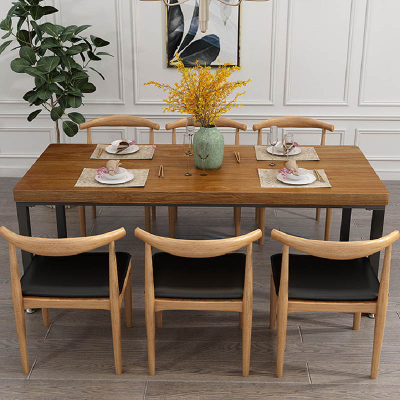 Customizable Size Dining Room Furniture Rectangular Kitchen Wooden Solid Wood Dining Table Chair Set 6 Seats