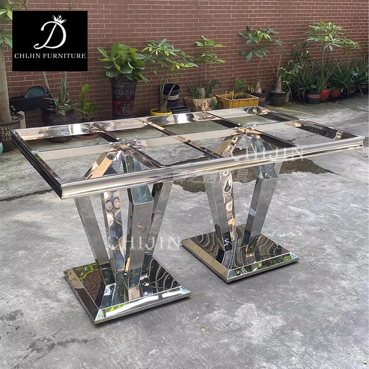 Luxury Dining Table And Chairs Set Dining Room Kitchen Marble Stainless Steel Base Long Dining Table 6 Chairs