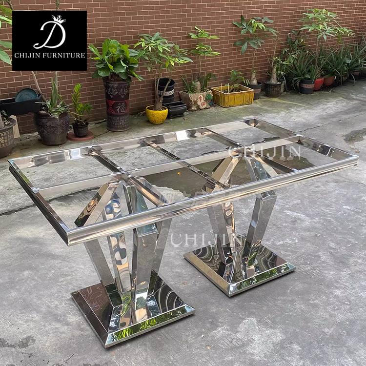 Luxury Dining Table And Chairs Set Dining Room Kitchen Marble Stainless Steel Base Long Dining Table 6 Chairs