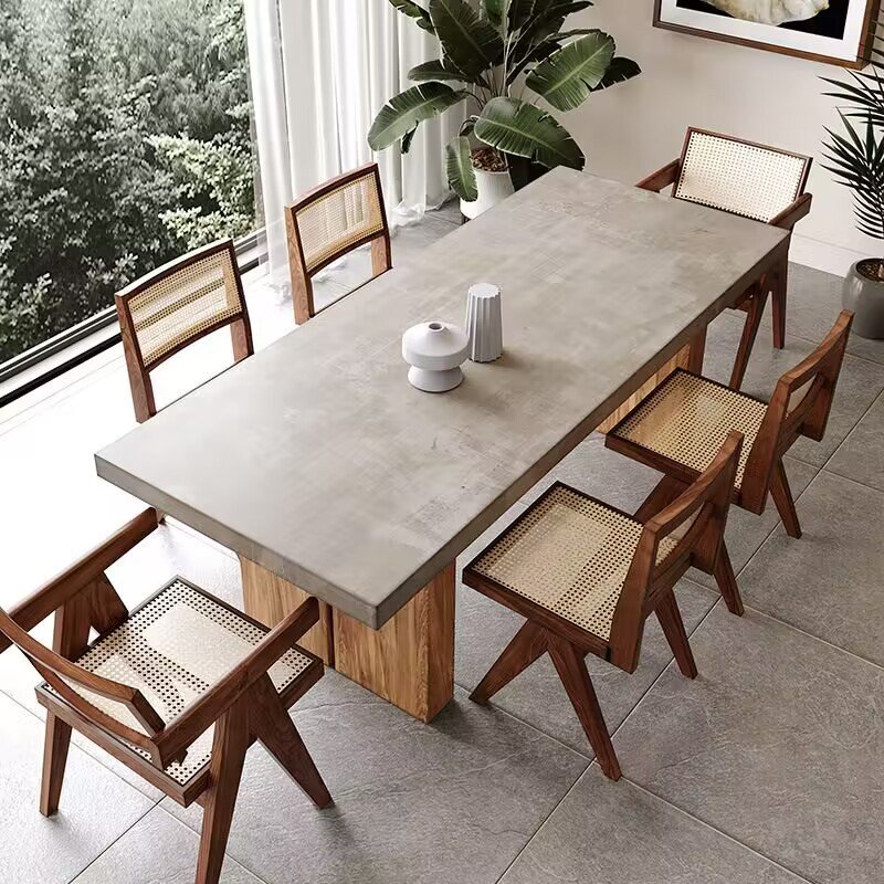 Nordic pure solid wood light luxury dining table, wooden large board table, long table, creative design workbench