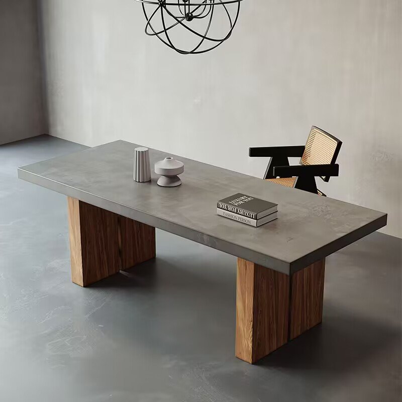 Nordic pure solid wood light luxury dining table, wooden large board table, long table, creative design workbench