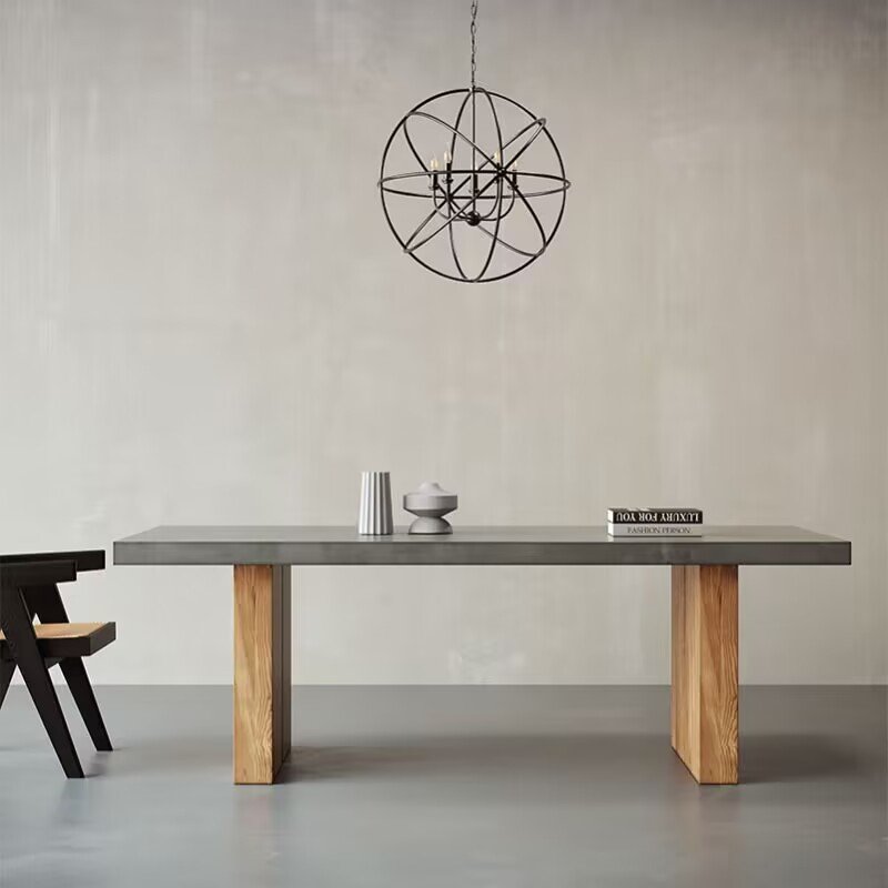 Nordic pure solid wood light luxury dining table, wooden large board table, long table, creative design workbench