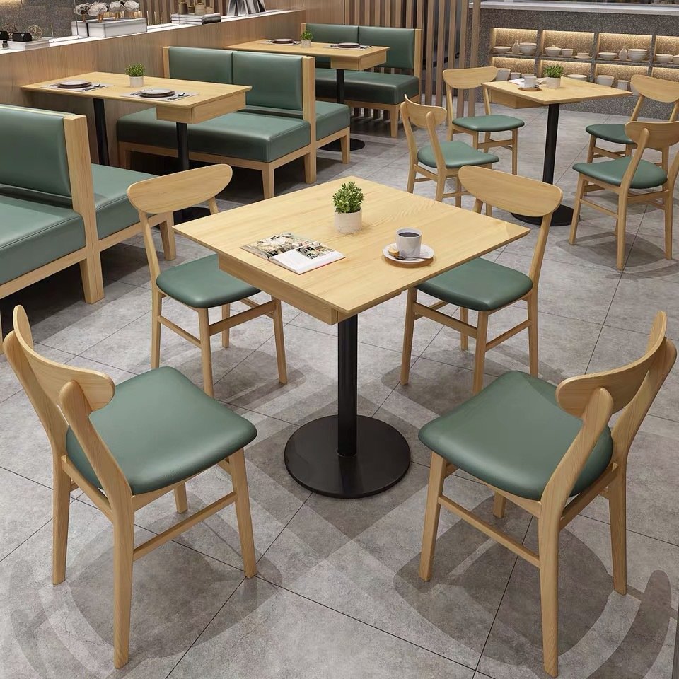 Modern Cafe Furniture Metal Restaurant Sets Wood Dining Table Chair Set Commercial Leather Booth Sofa For Home Bars