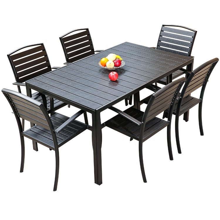 7 Pcs Outdoor Garden Wood Furniture Aluminum Plastic Wood Dining Table And Chairs